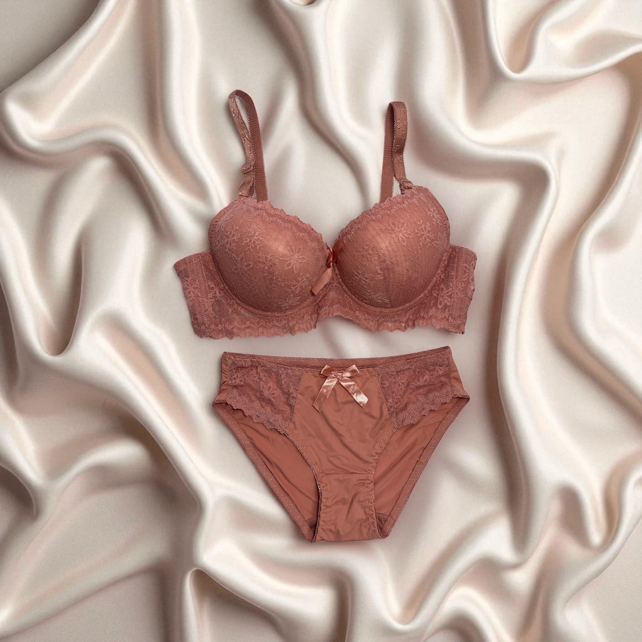 Fancy Padded Bra Set (Brown)